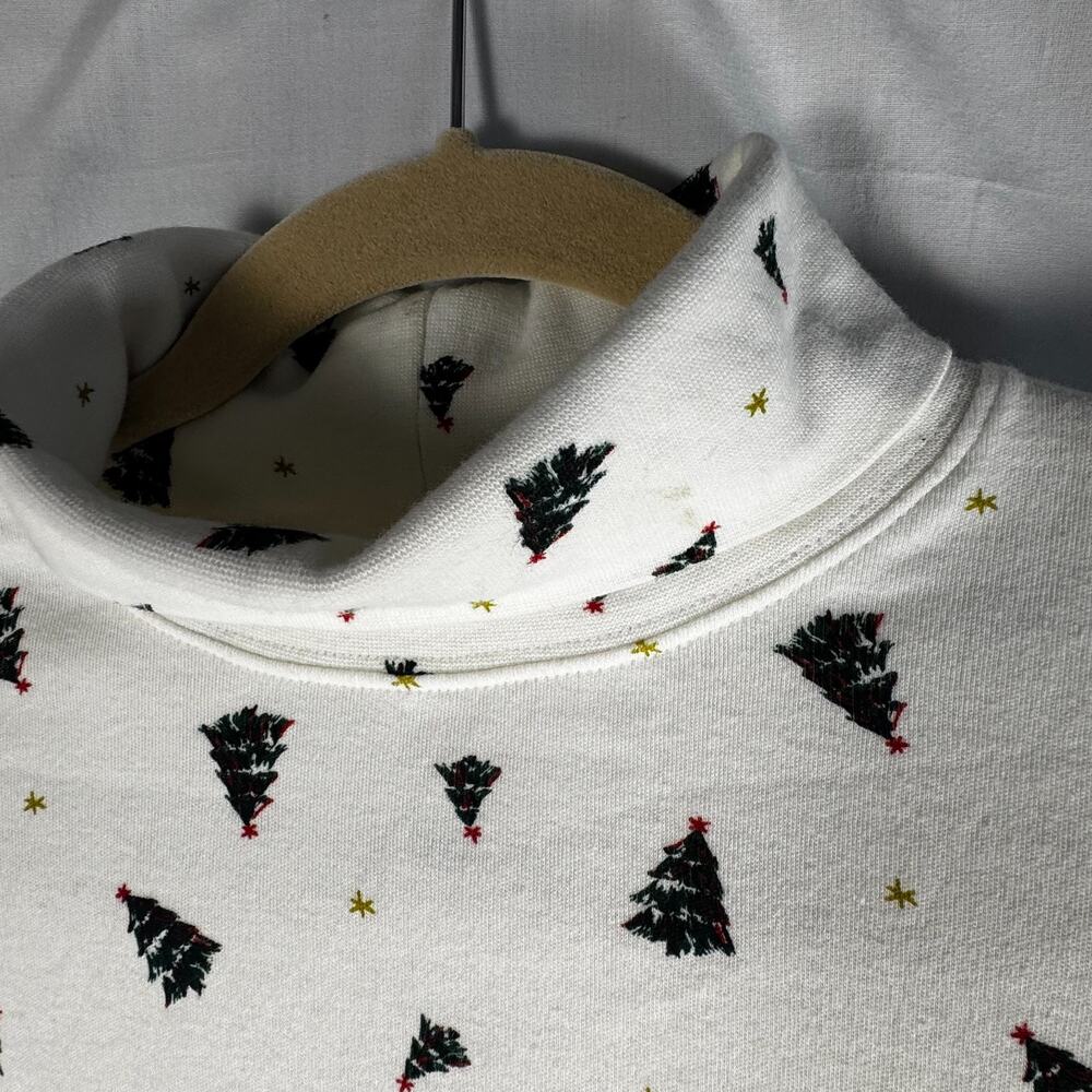 Studio Works Vintage 'Ugly Christmas' 100% Cotton Festive Turtleneck, Sz L Trees - Picture 2 of 8
